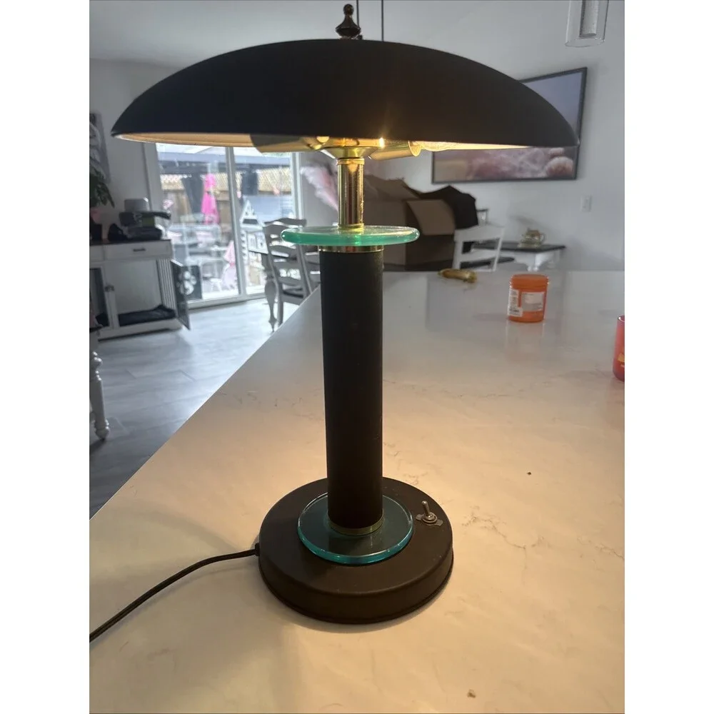 18” Vintage Atomic Flying Saucer Table Desk Lamp UFO Mushroom Black Metal '90s